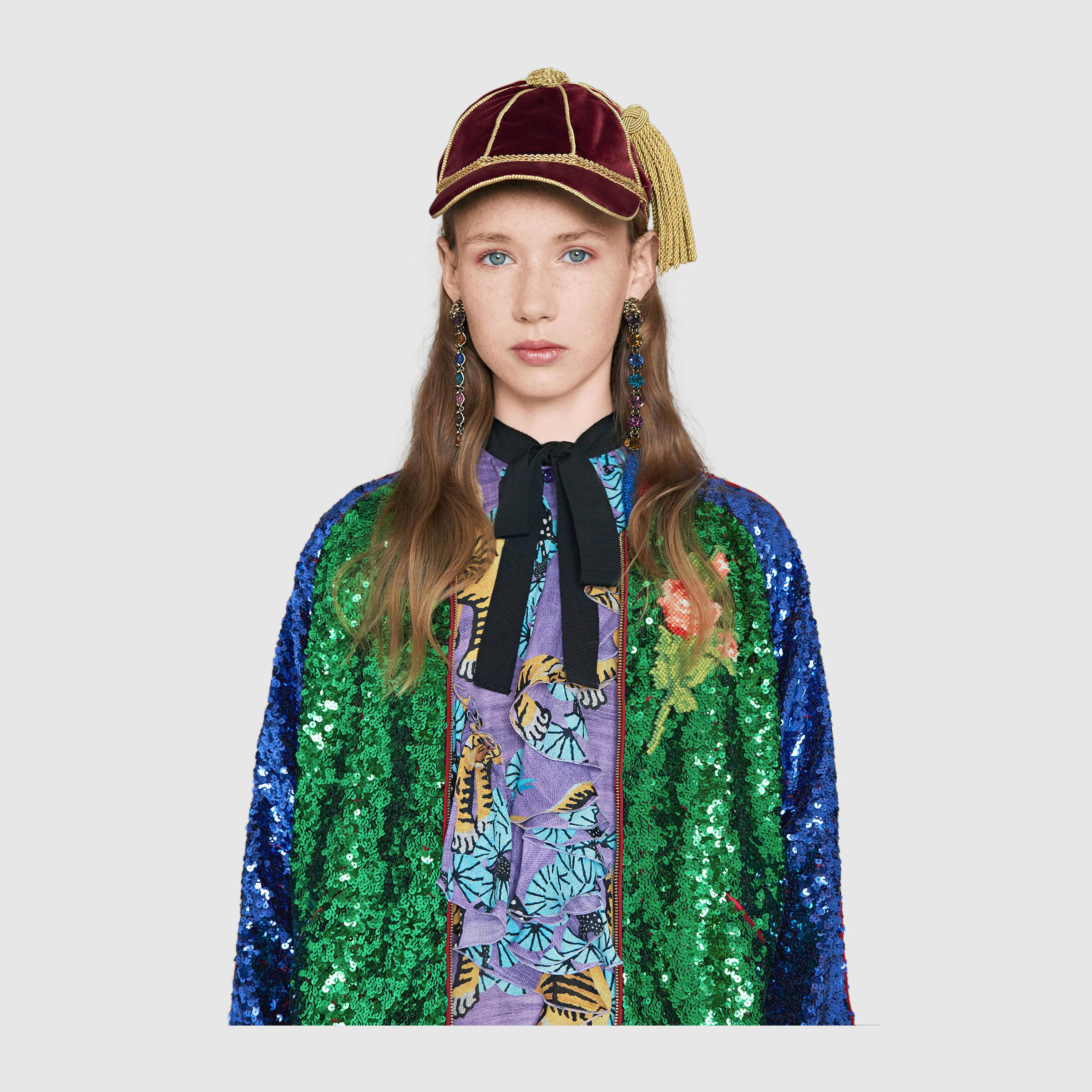 Gucci men's blue hotsell sequin bomber jacket
